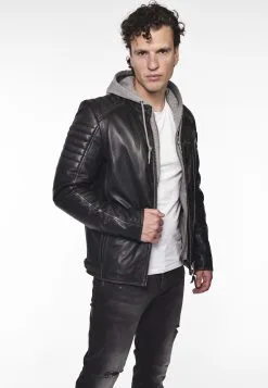 Mustang Leren Jassen Tussenjas Heren Grijs / Zwart -Mustang Verkoop 23f044ebed59413d66b6f58362abe4ac