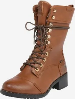 Mustang Laarzen Veterlaarzen Dames Cognac