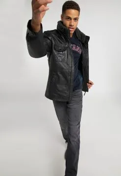 Mustang Leren Jassen Tussenjas Walker FF Heren Zwart -Mustang Verkoop 6485a05f1112ae72dcc03ee261ef8d56