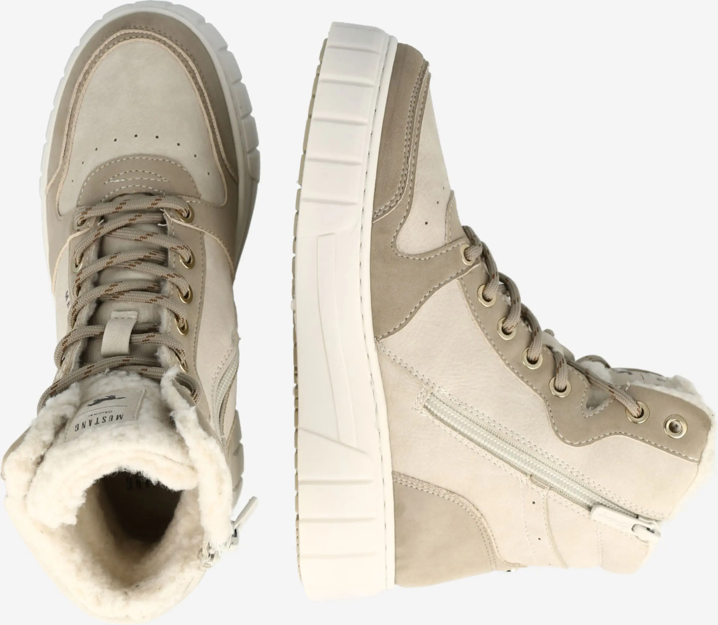 Mustang Enkellaarsjes Veterlaarsjes Dames Crème / Donkerbeige 4 Mustang Enkellaarsjes Veterlaarsjes Dames Crème / Donkerbeige - Afbeelding 2